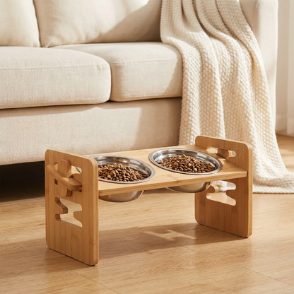 adjustable height raised bowl stand for dogs, lifestyle photo