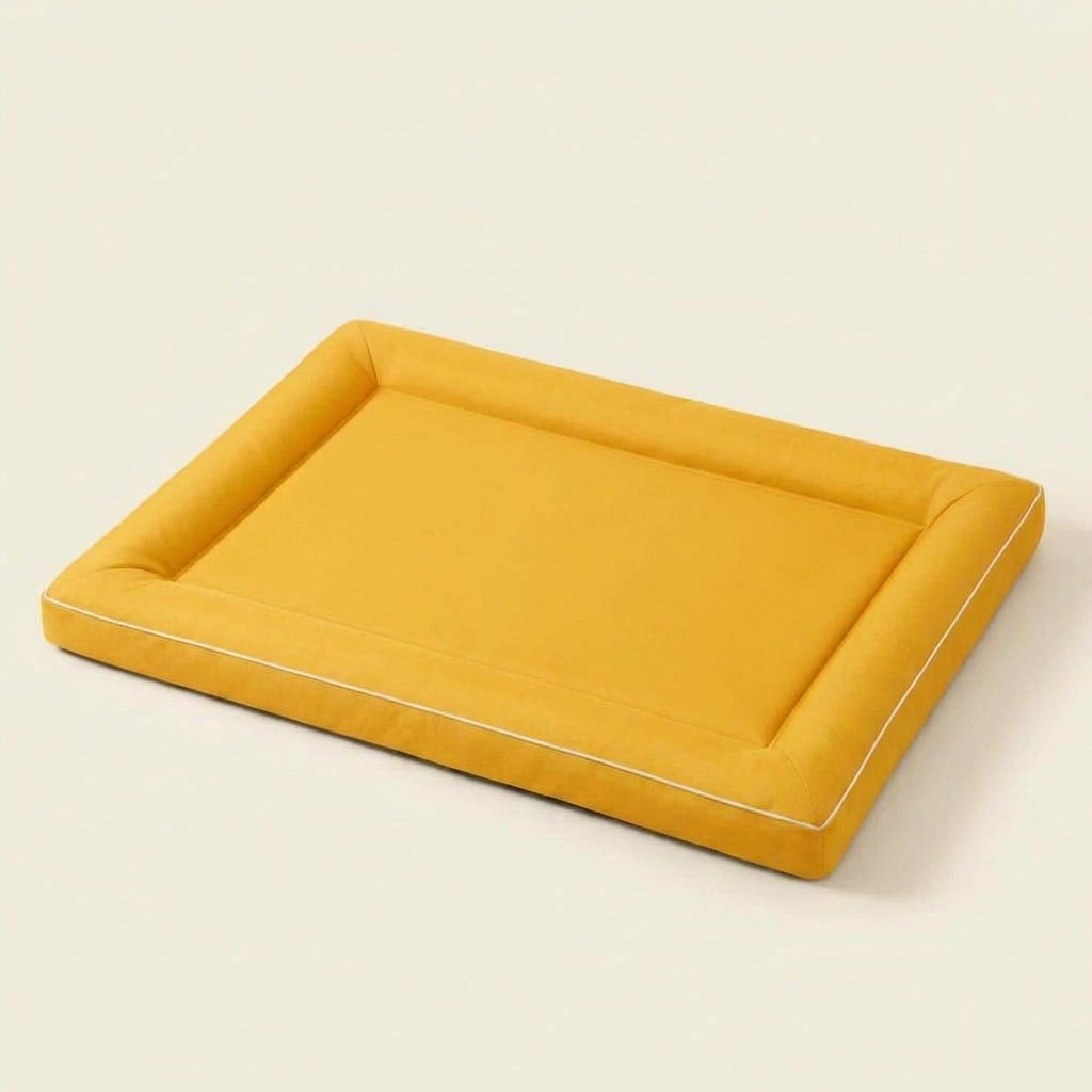 Yellow chew-proof waterproof crate mat for large dogs, studio photo