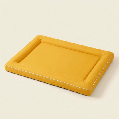 Yellow chew-proof waterproof crate mat for large dogs, studio photo